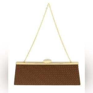 Scheilan  Brown Fabric Weave Clutch/Shoulder Bag
